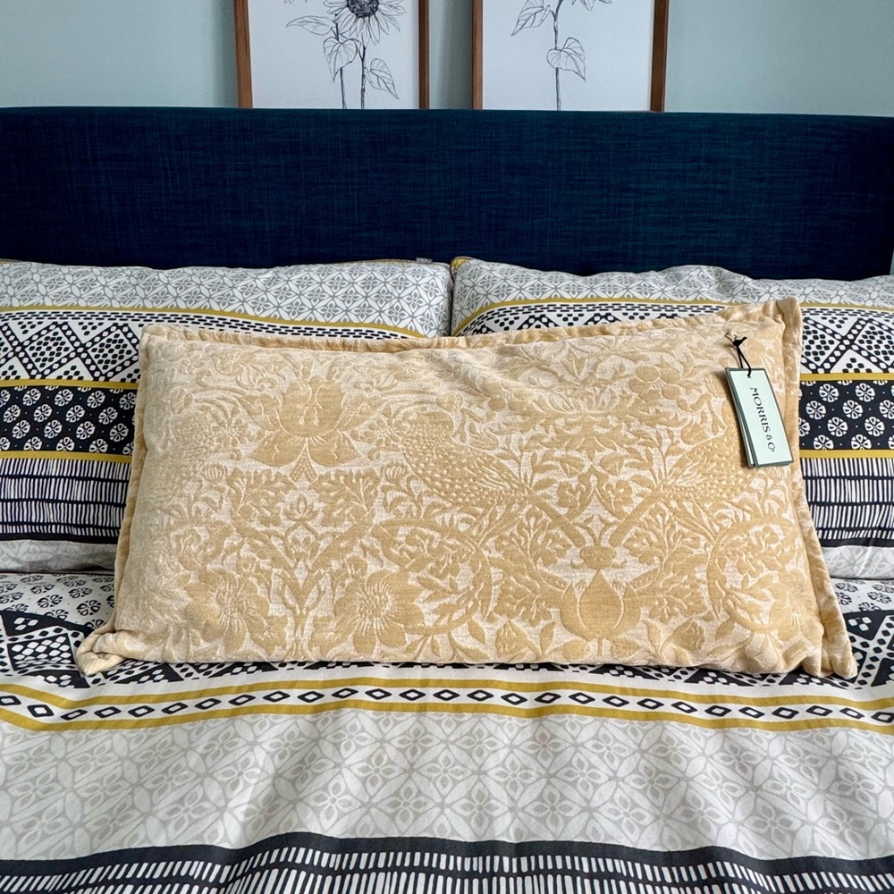 William Morris Gold Cushion Cover in “Strawberry Thief” Print, NWT